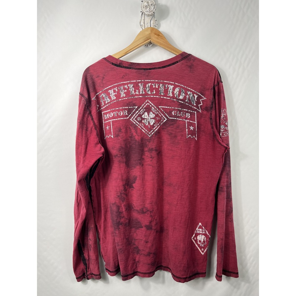 Affliction Long Sleeve Shirt Men XL Red American Customs Skull Graphic Y2K Biker - Picture 3 of 8